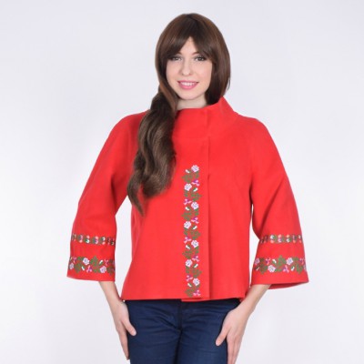 Embroidered coat "Flower Lace" red